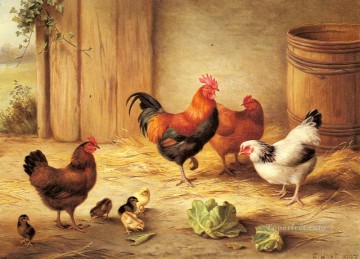 エドガー・ハント Painting - ヒエの家禽家畜小屋の鶏 エドガー・ハント